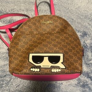 Karl Lagerfeld Brown and Pink Graphic Backpack